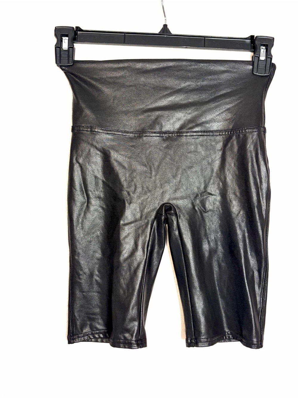 Spanx Bike Short Women Size M Pull On High Waisted Faux Leather Shiny Black Moto